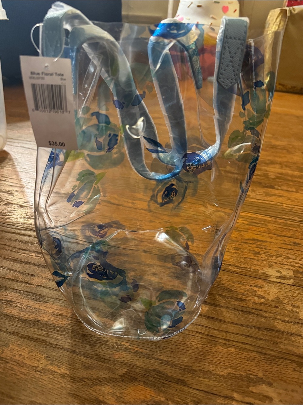 Clear Tote with Blue Floral Accents - NWT